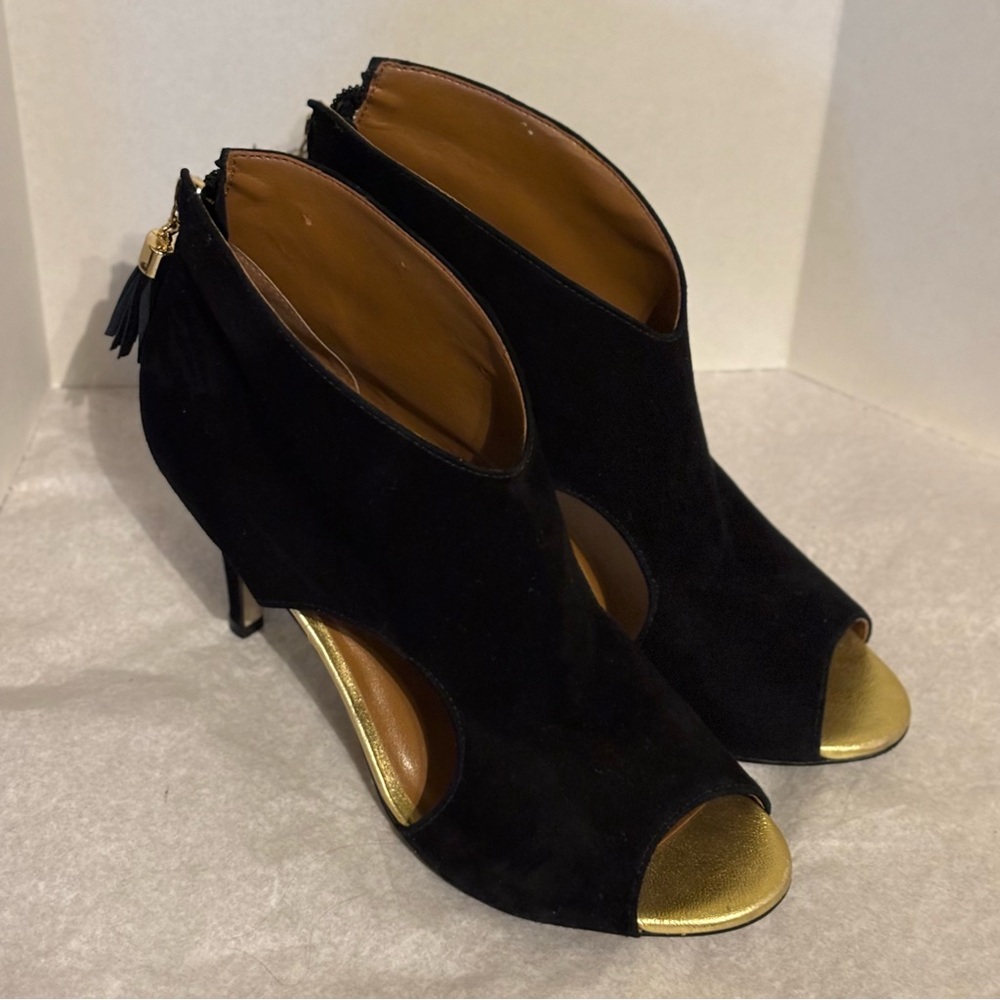 Rowen Peep Toe Cut Out Ankle Stiletto Heels Zipper Tassel Size 8.5 Black